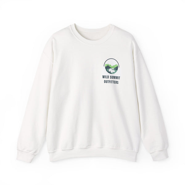 Wild Summit Outfitters Crewneck Sweatshirt — Mountain Landscape Logo Pullover