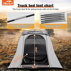 5.5-6.7ft Easy Setup Pickup Truck Bed Tent Gray