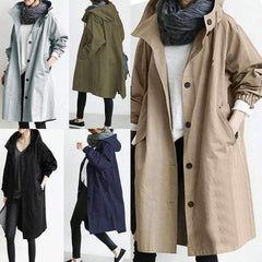 Women Windbreaker Jacket Casual Loose Button Pockets Hooded Quick Dry Windproof Waterproof Clothes For Outdoor Hiking Camping